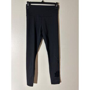Zyia Active Black Leggings Size 2 Flocked Rose Print Stretchy
